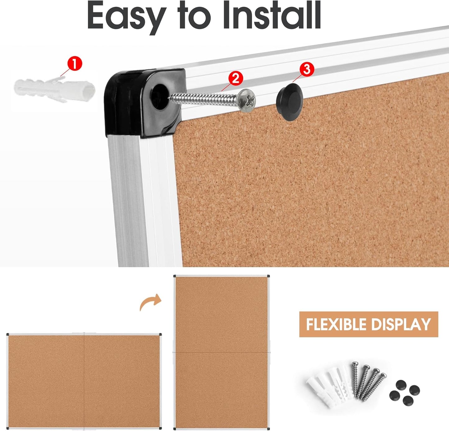 Bulletin Board 36 x 48, Silver Aluminium Framed 4x3 Large Wall Mounted Cork Office Notice Pin Board