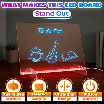 Upgraded 16-Inch LED Drawing Board Rechargeable – 7 Colors, 10 Lighting Effects, Adjustable Brightness – Acrylic Light Board for Tracing with Stand, Markers & Complete Set – Birthday Gift Idea (Black)
