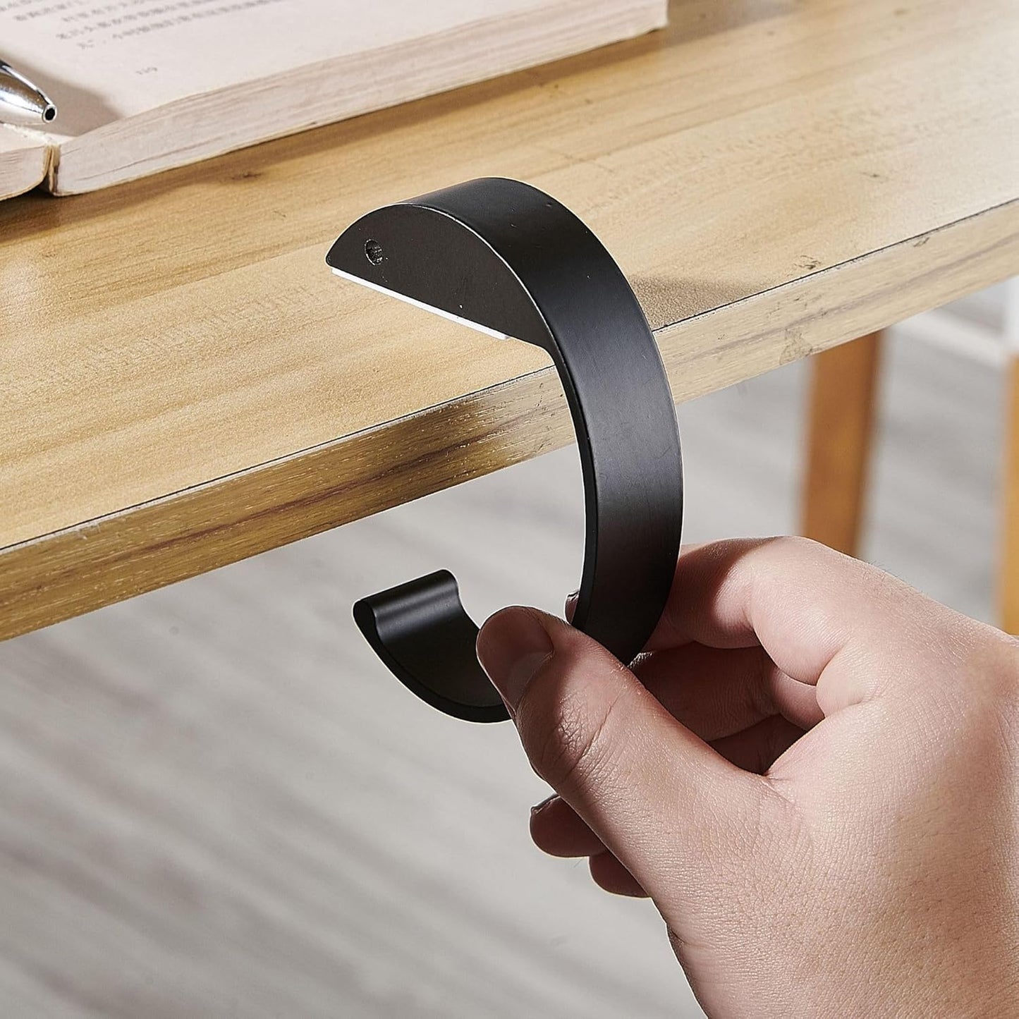 2-Pack Sleek Aluminum Alloy Bag Hook for Table Edge, Clipa Bag Hanger - Secure Purse Table Hook for Desk, Kitchen, Dorm (Black & White