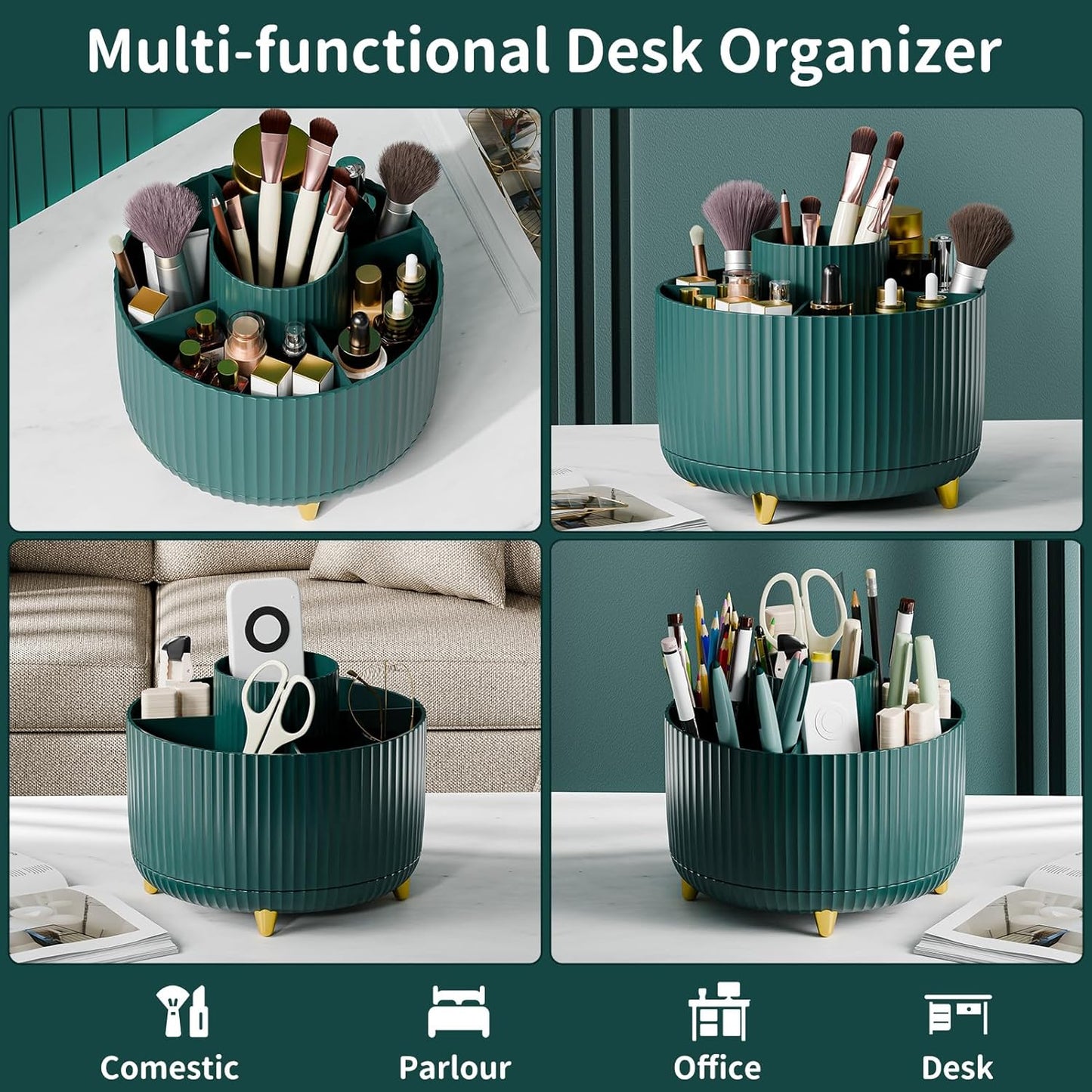 fanado 360° Rotate Makeup Brush Holder Organizer, Makeup Organizers Countertop, Makeup organization and Skincare Storage for Vanity, Desktop, Bathroom (White)