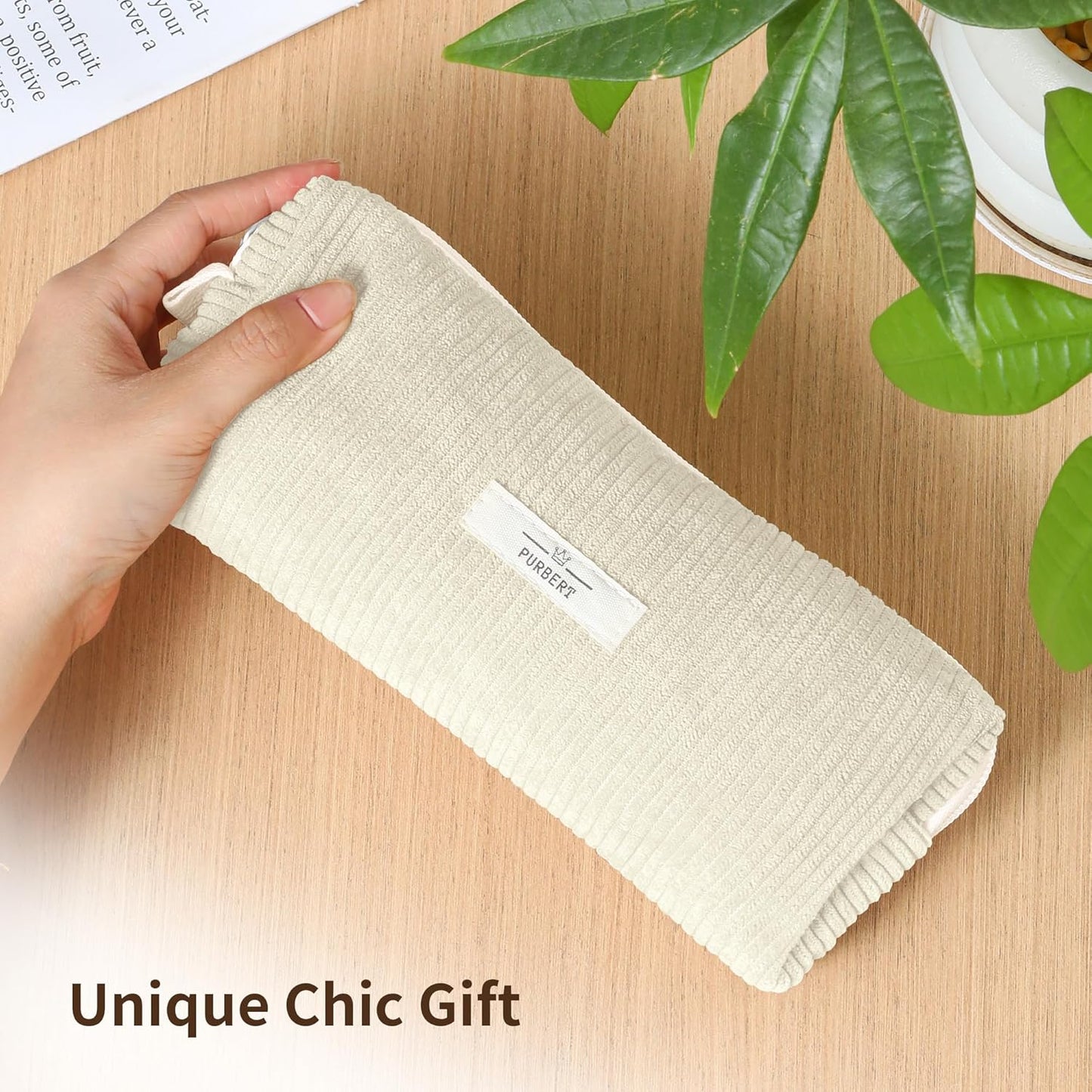 Pencil Bag Pen Case, Soft Corduroy Small Pencil Pouch Organizer with Zipper, Cute Pencil Case Pouch Stationery for Girls and Boys – Apricot