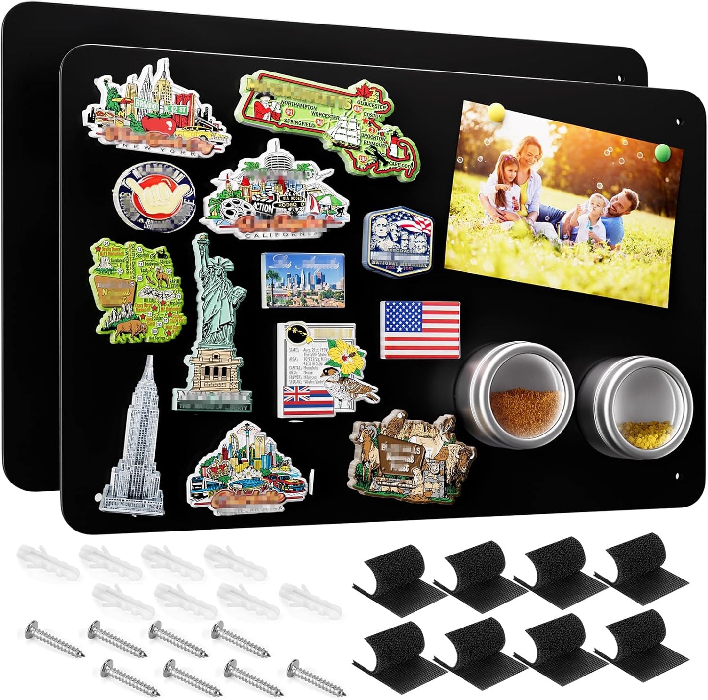 MaxGear Magnetic Board 17.5" x 11.4" Black Metal Magnet Bulletin Board for Wall, Refrigerator, Magnetic Board Display Notes, Photos, and More - Includes Dual Lock Tape and Screws