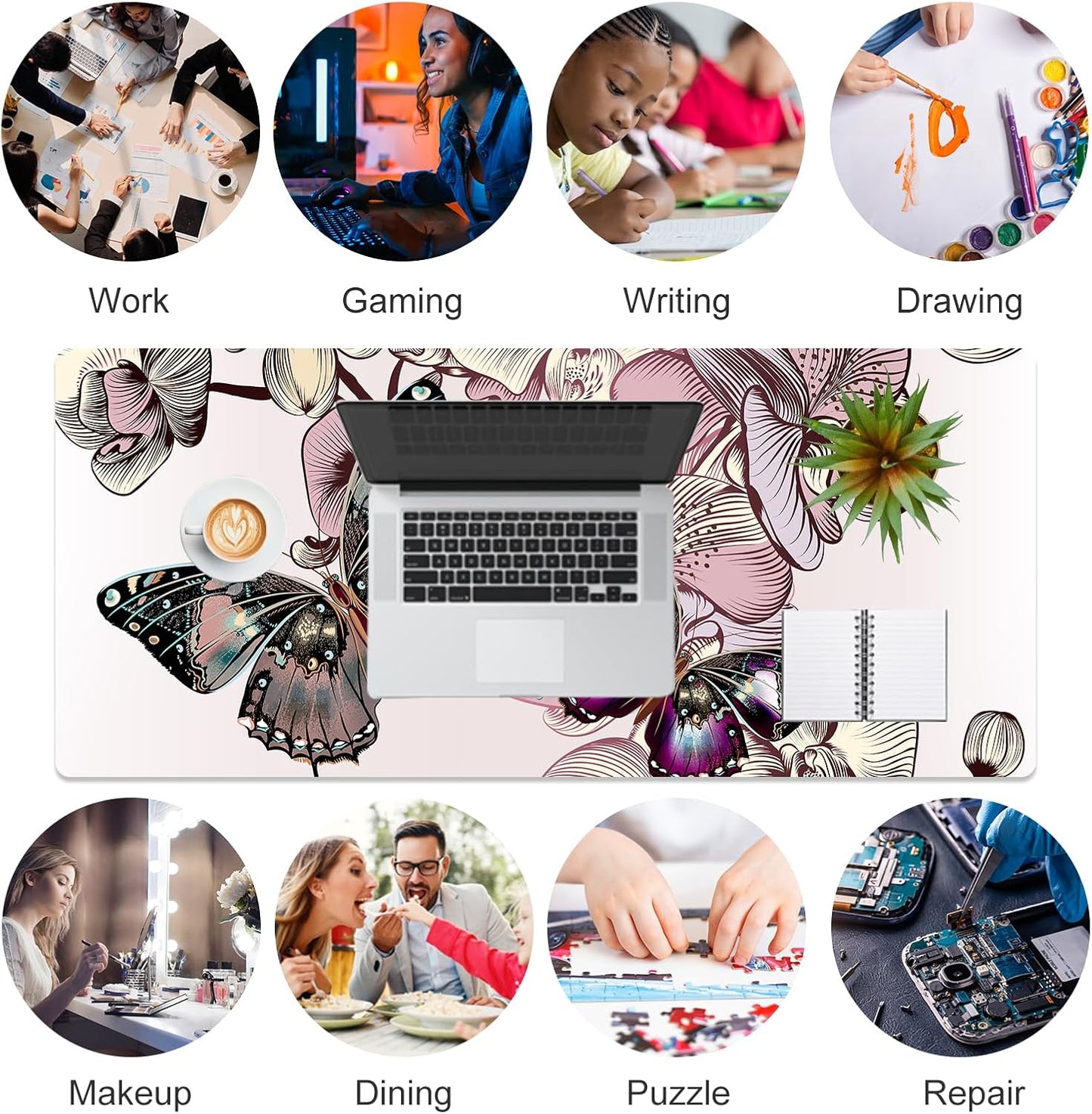 QIYI Large Mouse Pad, Cute Pink Desk Mat for Desktop, Women Girls PU Leather Desk Pad Waterproof Gaming Mousepad, Rose Gold Marble Computer Protector Writing Pad for School Office Home 31.5" x 15.7"