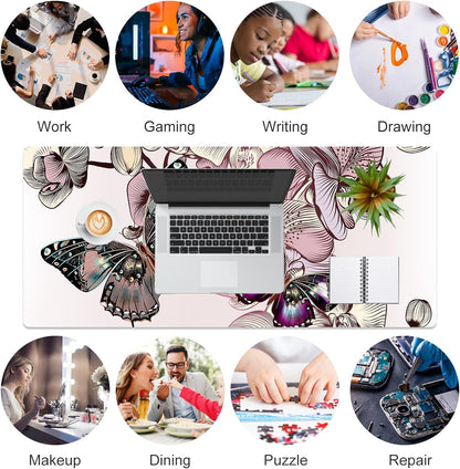 QIYI Large Mouse Pad, Cute Pink Desk Mat for Desktop, Women Girls PU Leather Desk Pad Waterproof Gaming Mousepad, Rose Gold Marble Computer Protector Writing Pad for School Office Home 31.5" x 15.7"