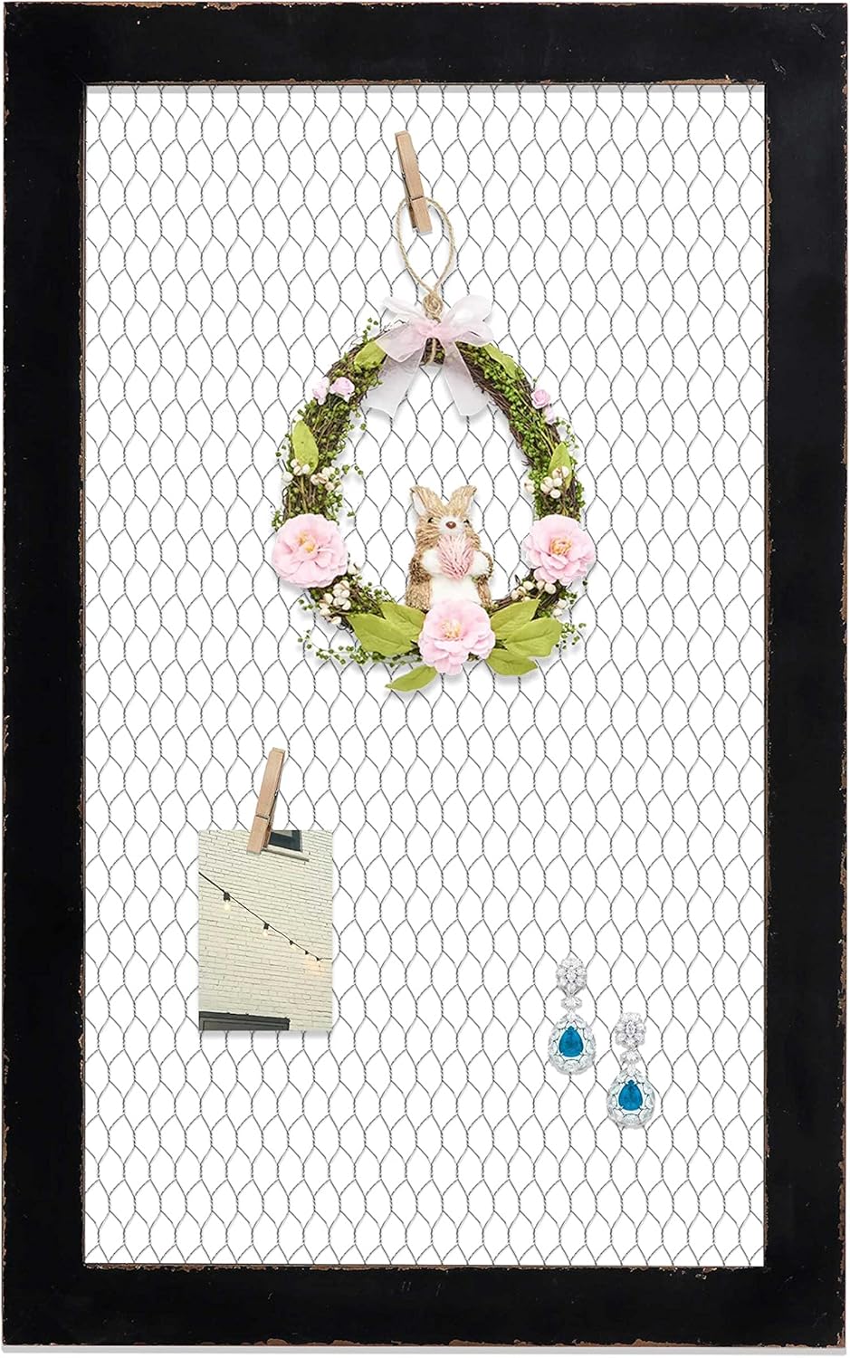 SOFE Farmhouse Memo Board Chicken Wire Frame, Black Large Bulletin Boards for Walls, Hanging Photo Display Board or Jewelry Organizer Wall Grid Panels, Decorative Vision Board for Desktop Office