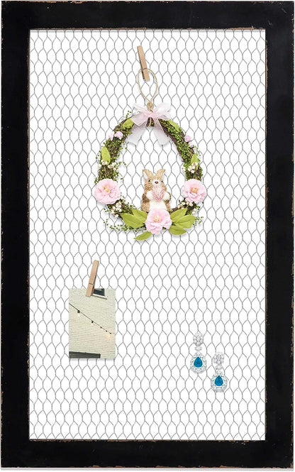SOFE Farmhouse Memo Board Chicken Wire Frame, Black Large Bulletin Boards for Walls, Hanging Photo Display Board or Jewelry Organizer Wall Grid Panels, Decorative Vision Board for Desktop Office