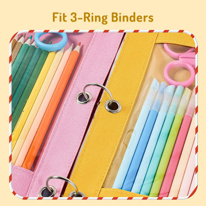 Forvencer Pencil Pouch for 3 Ring Binder, Large Pencil Case Pouch with 3 Reinforced Grommets, Pen Bag, Clear Window Pencil Case, Binder Accessories, Black