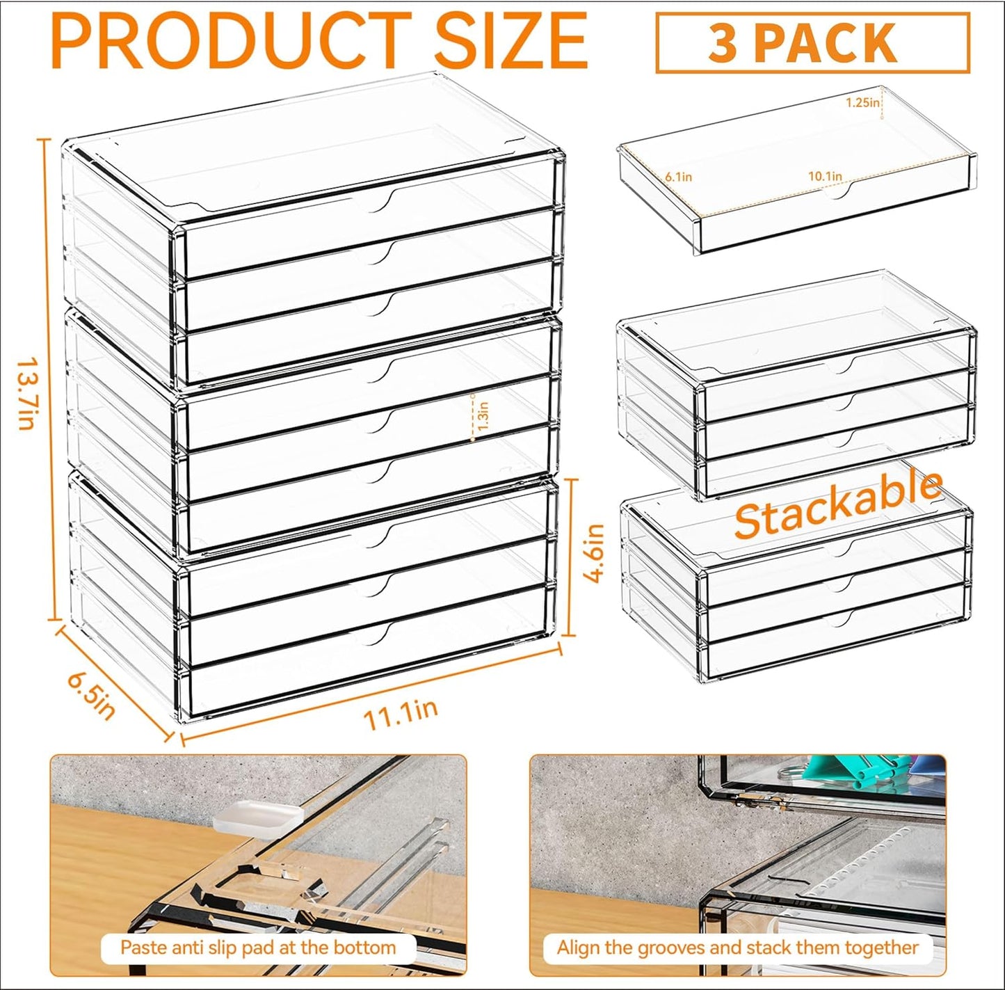 Yieach 9 Pack Small Acrylic Drawers With 18 Drawers,Clear Drawer Organizers Stackable,School,Office Supplies Organizer And Storage Bins for Stationery,Pen,Pencil,Craft,Glasses,Sunglass Organizer Case