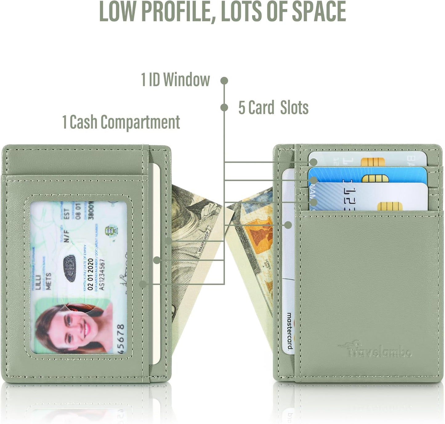 Travelambo Slim Wallet Front Pocket Minimalist Leather RFID Blocking Medium Size