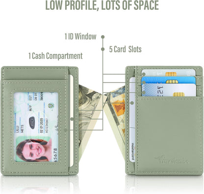Travelambo Slim Wallet Front Pocket Minimalist Leather RFID Blocking Medium Size