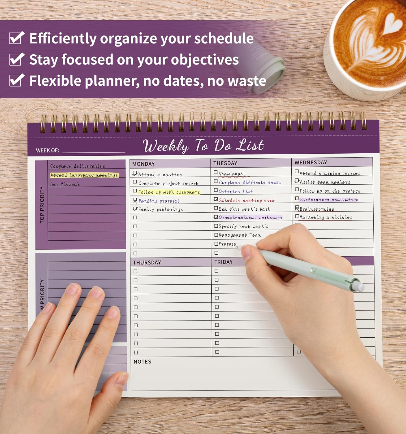 104 Pgs Weekly To Do List Notepad, 52 Duplex-Printed Undated Sheets 100 GSM（8.5"×11") Weekly Desk Planner For Work Home School Office Desk Accessories Supplies & Goal Setting Tasks - Green