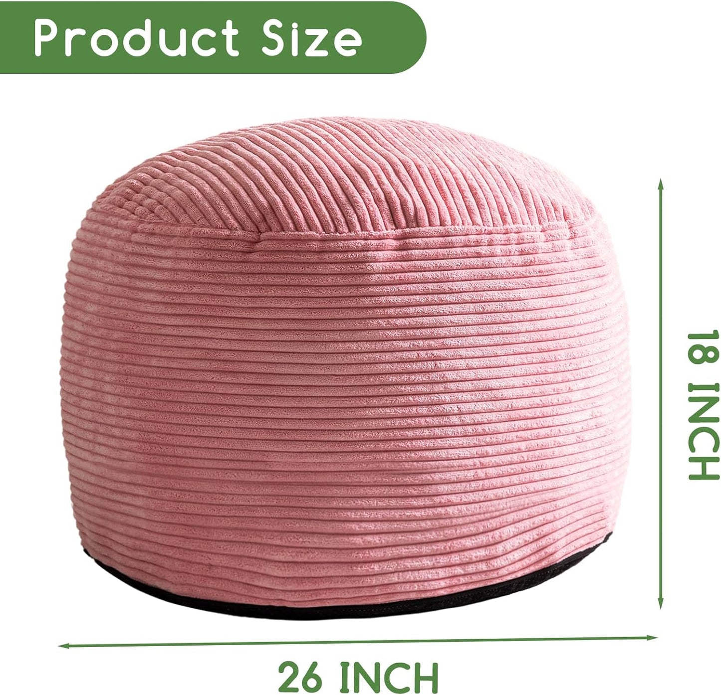 HIGOGOGO Round Stuffed Pouf Ottoman, Corduroy Poufs with Foam Chunk Filling, Furry and Fluffy Pouf Foot Stool Storage Ottoman, 20 X 15 Floor Poufs Foot Rest for Living Room, Dark Grey