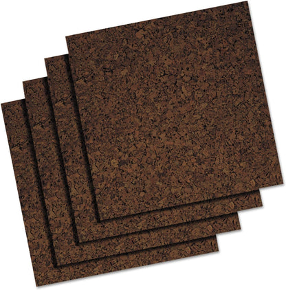 Quartet Cork Tiles, Bulletin Board Cork Panels 12" x 12" x 3/16", Natural, 4 Pack (102)