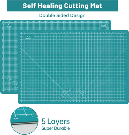 Headley Tools Rotary Cutter Set - 45mm Fabric Cutter, 5 Extra Rotary Blades, A3 Cutting Mat, Quilting Ruler and Sewing Clips, Craft Knife Set, Ideal for Crafting, Sewing, Patchworking, Purple