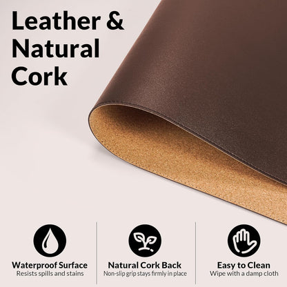 AFIING Large Desk Mat 47" x 17", Dual-Sided Natural Cork & PU Leather Desk Pad, Non-Slip Waterproof Mouse Pad for Office, Home & Gaming, Black
