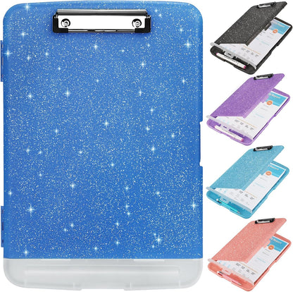 Glitter Clipboard with Storage,Storage Clipboard with Pen Holder,A4 Binder Clip Boards 8.5x11 with Low Profile Clip,Side Opening Sparkle Clipboards, Clipboards Folder for Office Supplies-Starry Black