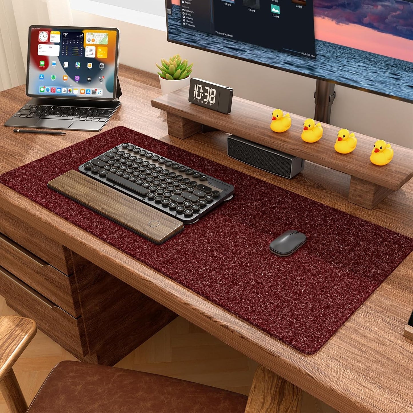 Auhoahsil Felt Desk Mat, Minimalist Large Mouse Pad XXL 35.5 x 15.7 in, Desk Matt for Desktop, Keyboard, Laptop, Computer, Office, Work from Home, Gaming, White