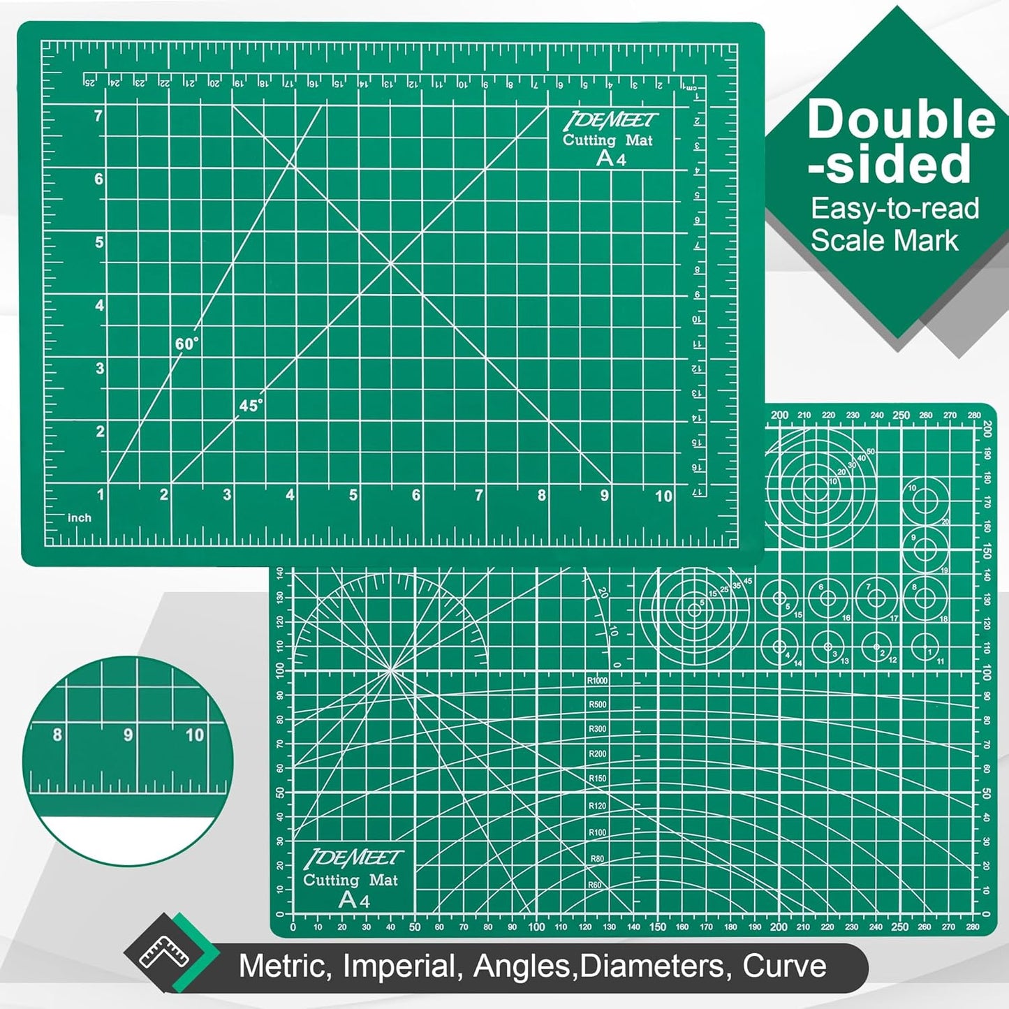 Density-upgraded 18"x12" Self Healing Cutting Mat, Idemeet Rotary Sewing Mat for Crafts, 5-Ply Blade Table Protector Cut Board for Fabric Leather Cutting Quilting Modeling Hobby Project, A3, Black