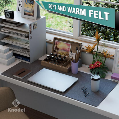 K KNODEL Felt Desk Mat, Large Desk Pad Protector, Office Computer Desk Mat for Keyboard, Non-Slip Mouse Pad (Dark Gray, 31.5"x11.8")