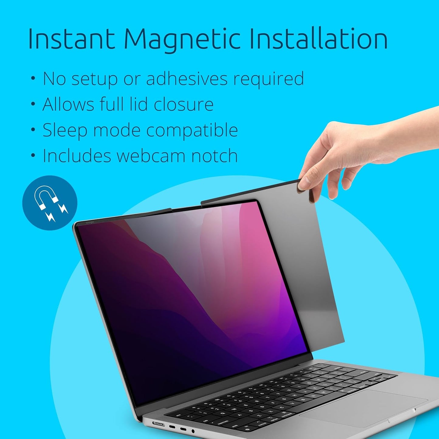 Kensington MagPro™ Magnetic Laptop Privacy Screen 14 inch, Removable 16:9 Laptop Privacy Filter, Anti-Glare, Blue Ray Reduction, Dell Latitude 5420, HP Elitebook 840 G6-G8, Lenovo, Asus (K58352WW)