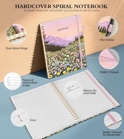 Dotted Notebook, Spiral Notebook Journal 8.5” x 11”, A4 Large Dot Grid Notebooks for Women Men, 100 GSM Dotted Paper, Plastic Hardcover Spiral Bullet Journals for Work School Sketching, Green