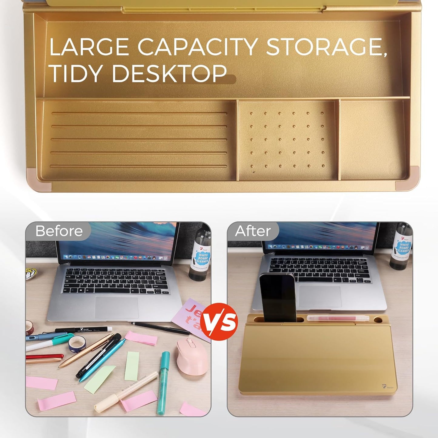 TOWON Small Compact Glass Desktop Whiteboard with Storage – 12 x 7 in Dry Erase Board for Desk, Home Office, School | Includes 5 Markers, Eraser & Holder | Space-Saving Organizer, Aesthetic Rose Gold