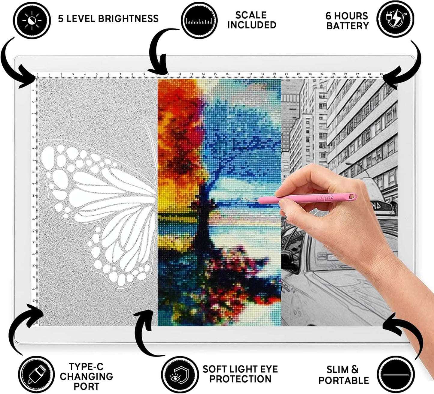 iVyne Rechargeable A4 Light Pad for Tracing & Weeding - LED Light Board for Weeding Vinyl - for Cricut Vinyl Weeding Tools - Ultra-Thin & Portable - Perfect for Artists & Crafters - Pink