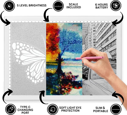 iVyne Rechargeable A4 Light Pad for Tracing & Weeding - LED Light Board for Weeding Vinyl - for Cricut Vinyl Weeding Tools - Ultra-Thin & Portable - Perfect for Artists & Crafters - Pink