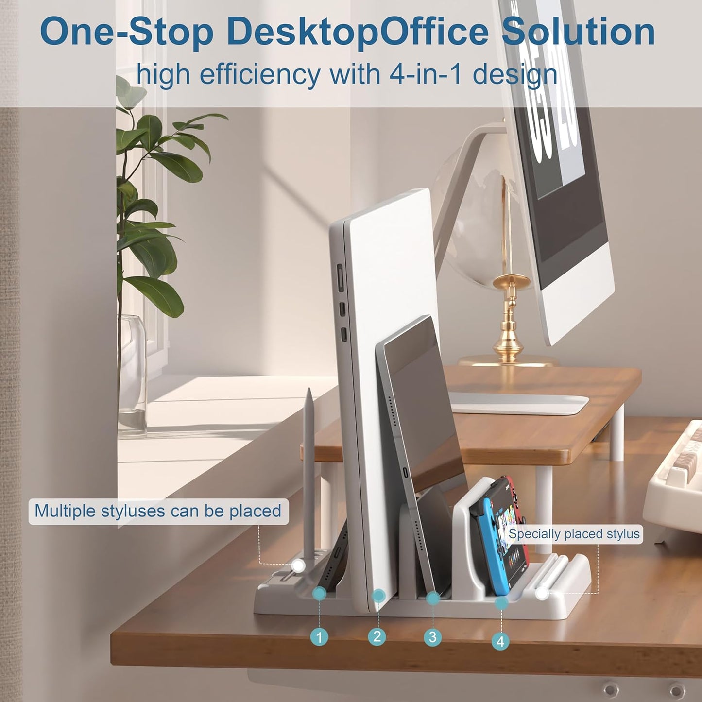 Vertical Laptop Stand Holder - Adjustable ABS Plastic Laptop Holder Vertical, Space-Saving 4 in 1 Compatible with All MacBook Pro Air, Mac, HP, Dell, Microsoft Surface (Black)