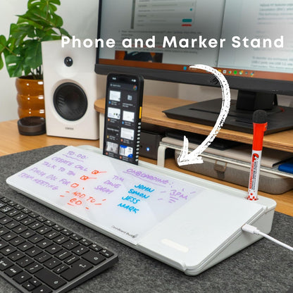 DeskBoard Buddy Desktop Whiteboard + 2 Markers (White with Wireless Charger)