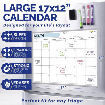 Magnetic Weekly Planner for Fridge - 17x12” Stain-Resistant Dry Erase Whiteboard Fridge Calendar with Large Writing Space for Schedules, Chores & Meals - Includes 4 Markers & Eraser