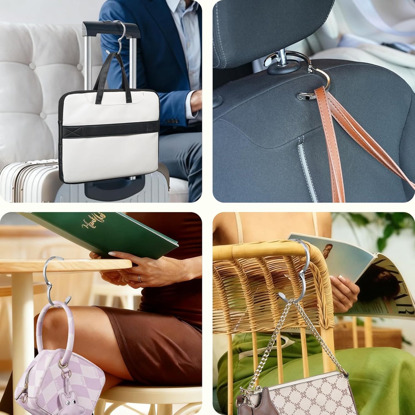 Purse Hook for Table, 18K Gold Plated Mesh Link Bracelet for Women, Holds up to 30 lbs, Portable 2-in-1 Handbag Hanger, Premium Anti-Slip Bag Holder with Gift Box, Ideal Gift