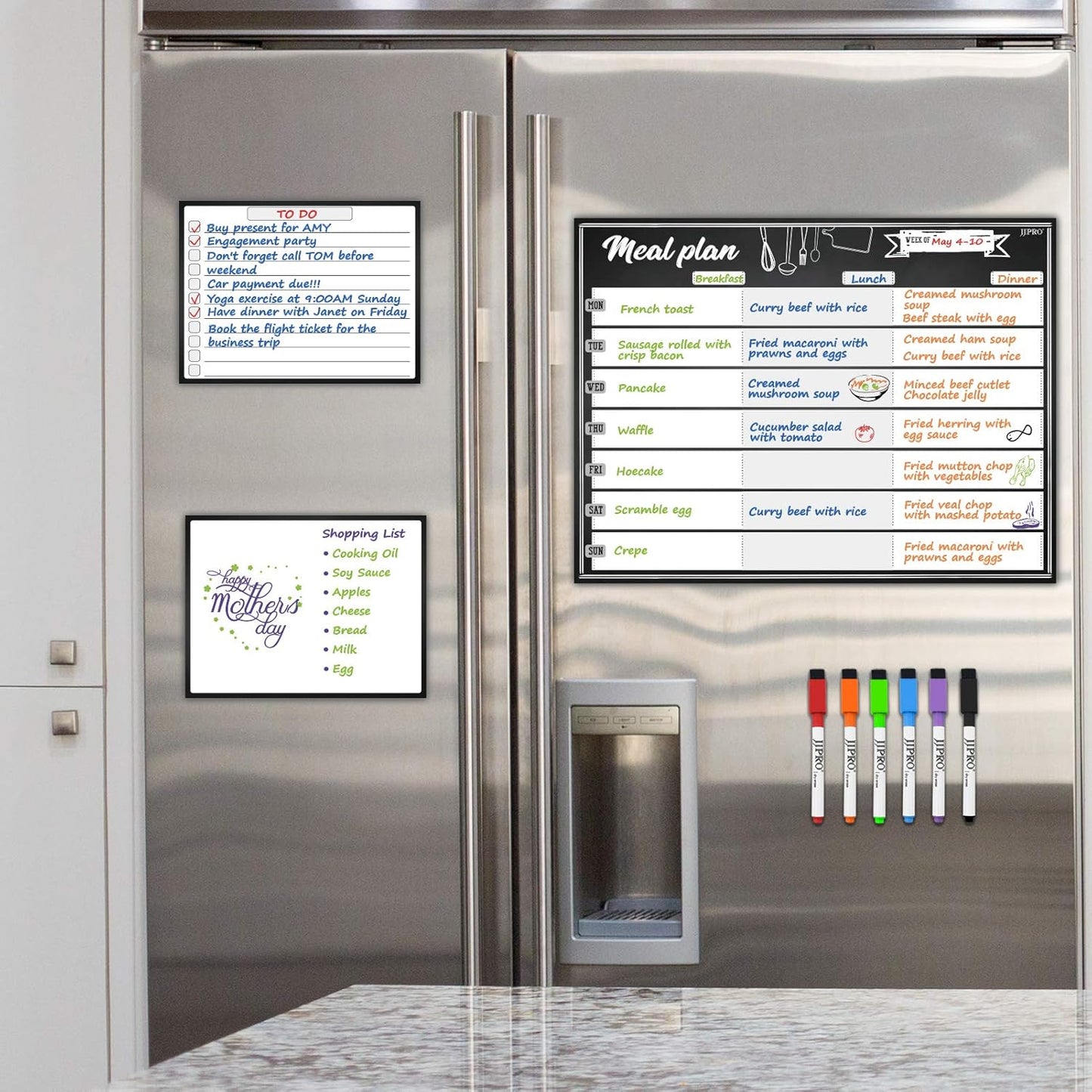 JJPRO Magnetic Dry Erase Meal Planning Whiteboard for Refrigerator-Magnetic Weekly Planner for Fridge-One Bonus Notepad whiteboard-Refrigerator Organizer with Weekly Planning Boards