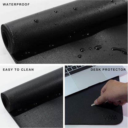 Vyaaa PU Leather & Cork Desk Mat, 39.4"x15.7" Dual Sided Computer Desk mat, Waterproof Large Mouse Pad, Non-Slip Office Desk pad, Office Desk Protector for Work/Gaming/Home (Black)