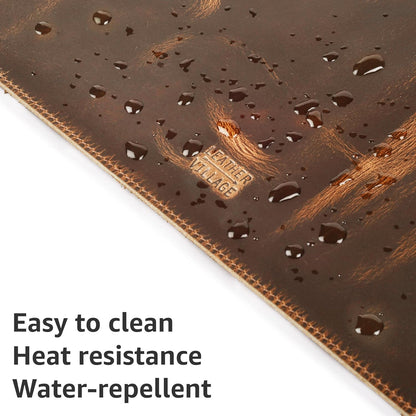 LEATHER VILLAGE Real Leather Desk Pad (3mm) Thick Double Layer Desk Mat Cover Blotter Large Full Grain Protector for Keyboard, Mouse & Laptop – Office Table Mat & Desktop Accessories–(32''x16'')-Tan