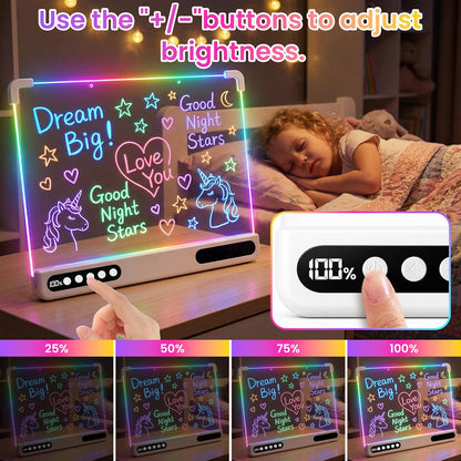 Led Drawing Board for Kids, 16" Rechargeable Neon Message Board with 7 Light Modes, Cordless Design, Built‑in Stand, Wall‑Mount Ready, Doodle Glow Drawing Board, Pens & Tracing Book Included
