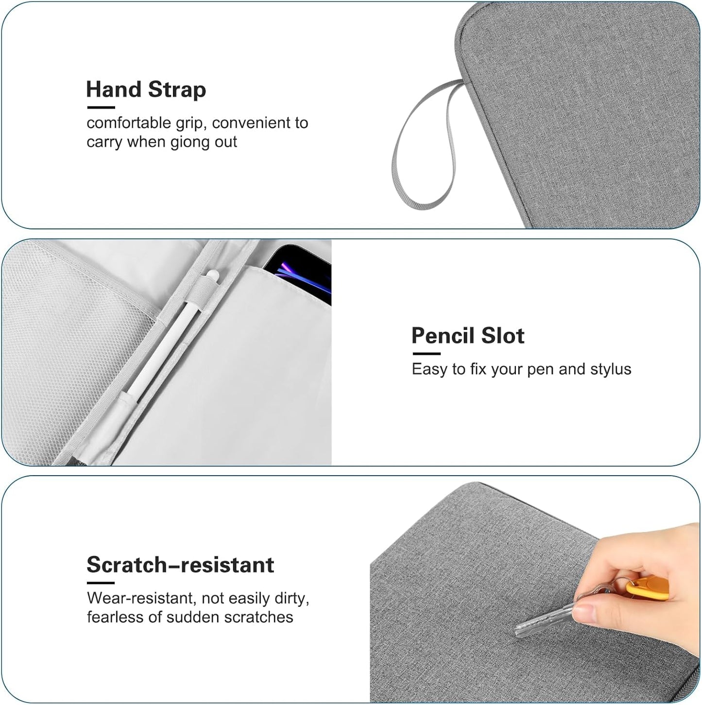 DTTO 9-11 Inch Tablet Sleeve with Handle for iPad 11-inch A16 / Air 11-inch M3 M2, iPad 10th Gen 10.9", iPad 9/8/7th Gen 10.2", iPad Air 5/4th Gen 10.9", iPad Pro 11, Galaxy Tab A9+, Blue