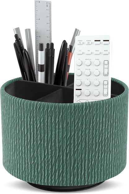 Round Leather Art Supply Organizer,Remote Control Holder,360 Degree Rotating,Multi-Functional Pencil Holder,4 Compartments Desktop Stationary Organizer(1-Fractal Flower) | Round - Colors B