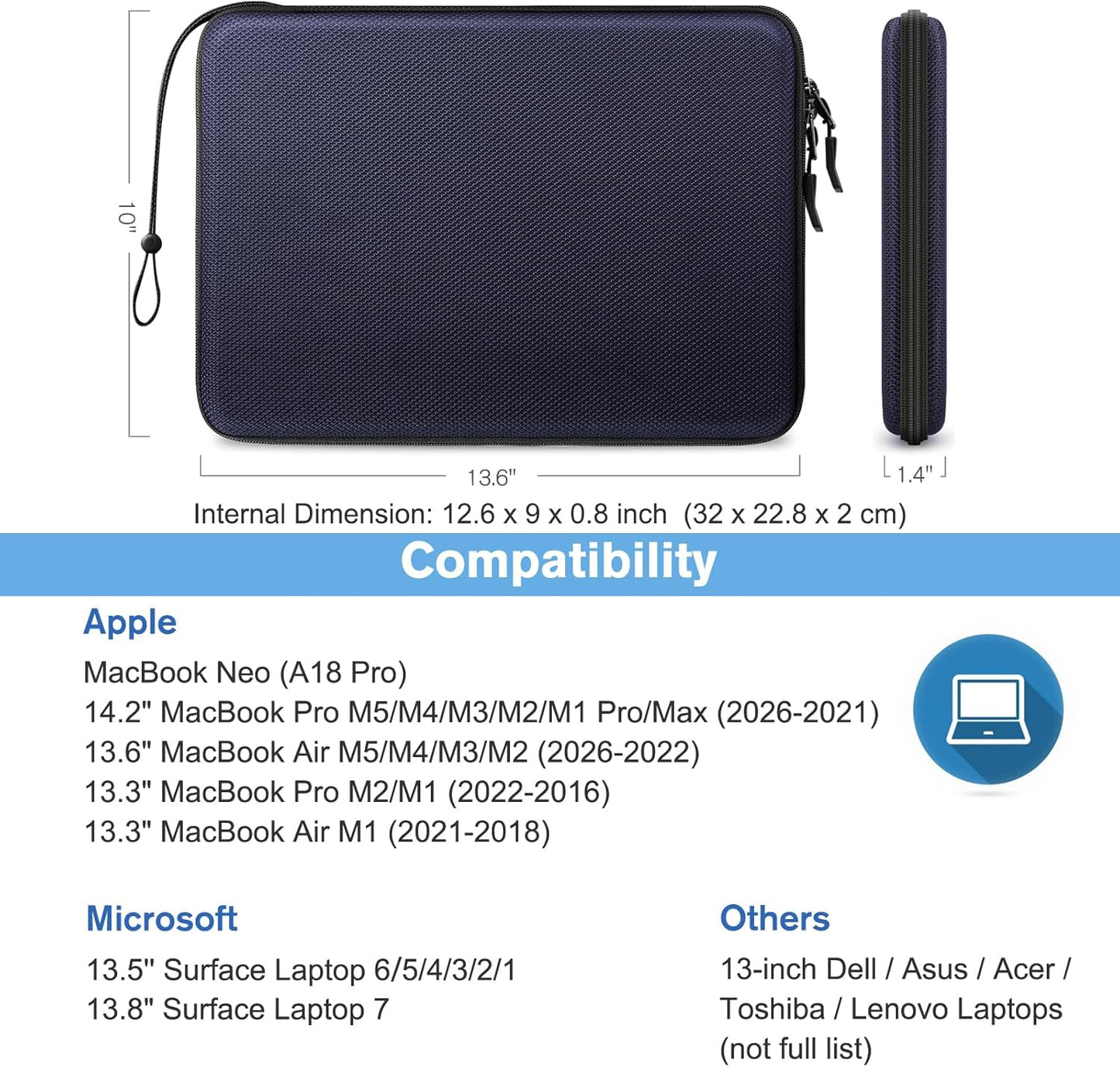 FINPAC Hard Laptop Sleeve Case for MacBook Neo A18 Pro,13 inch MacBook Air 2026 M5/M4/M3/M2/M1,14 inch MacBook Pro 2026 M5/M4/M3/M2 Pro/Max,Waterproof Case for Dell,Surface Laptop,HP,Acer,Black | Hard