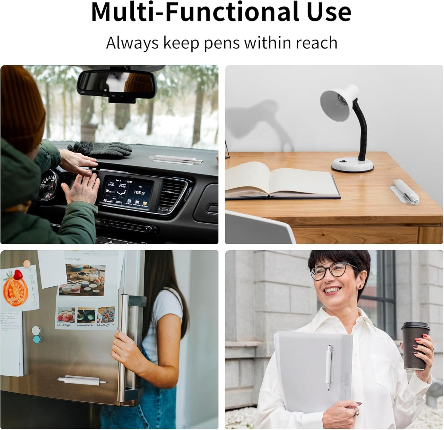 ELETIUO Pencil Holder For Most Pens,Pencils,Self-Adhesive Stick To Notebooks,Diary,Desks,Whiteboards Or Any Surface,Silicone Pen Holder For Home,Office And Desk Organization,Black