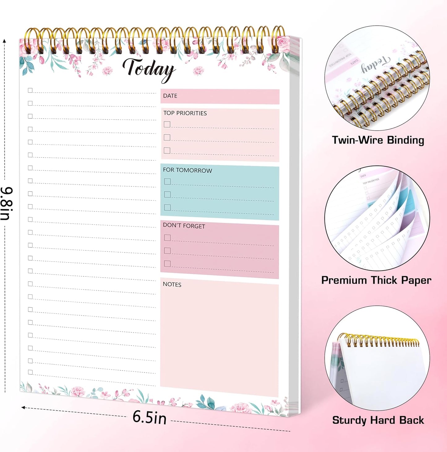 104 Pgs To Do List Notepad - Daily Planner Notepad Undated 52 Duplex-Printed Undated Sheets Tear Off, 6.5" x 9.8" Checklist Productivity Organizer with Hourly Schedule for Tasks