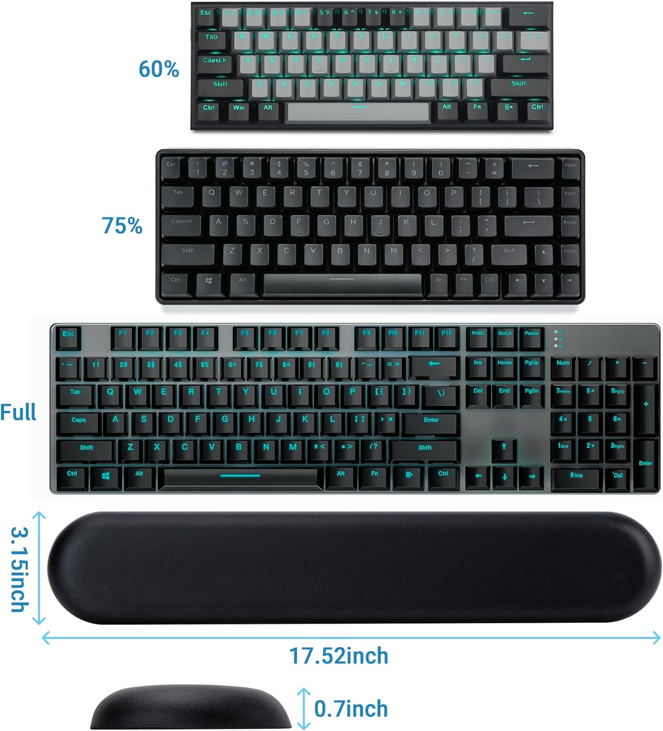 ASFSKY RGB Keyboard Wrist Rest, Ergonomic Wooden Wrist Support with PU Leather & Memory Foam, Non-Slip and Easy-to-Clean Design, Wrist Pad for Mechanical Keyboard, Gaming & Office Use