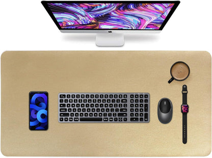 HofferRuffer Desk Pad, Office Desk Protector Mat, Waterproof Desk Mat for Desktop, Dual Side Use Faux Leather Desk Pad for Keyboard and Mouse for Office and Home (Gold+Cork, 31.5" x 15.8")