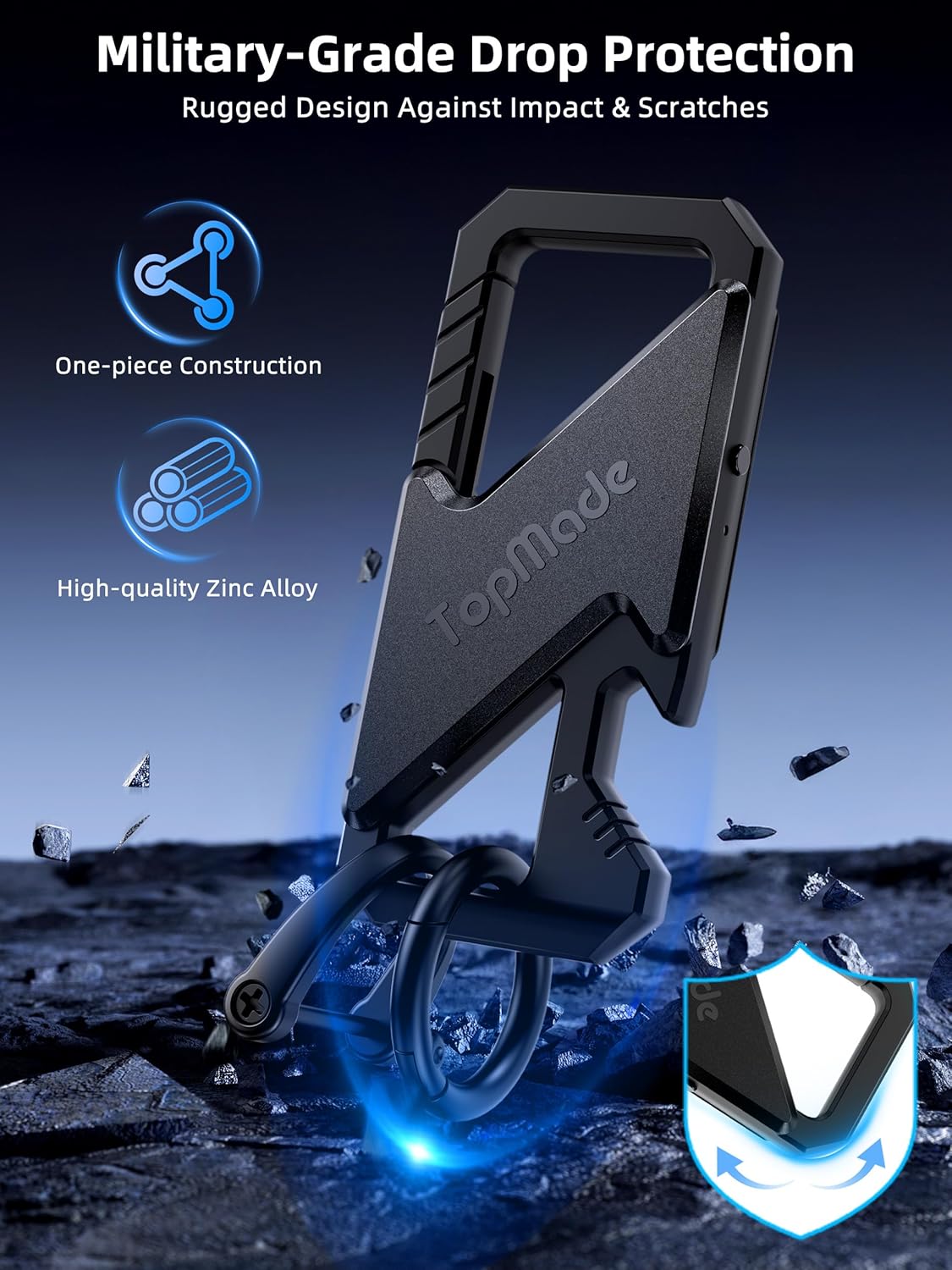 Keychain, Works with Apple Find My, Heavy Duty Key Chains Carabiner Bottle Opener, Car Key Finder with GPS Tracker, Rechargeable Bluetooth Key FinderTracker for Luggage, Bags, Backpack etc, Black