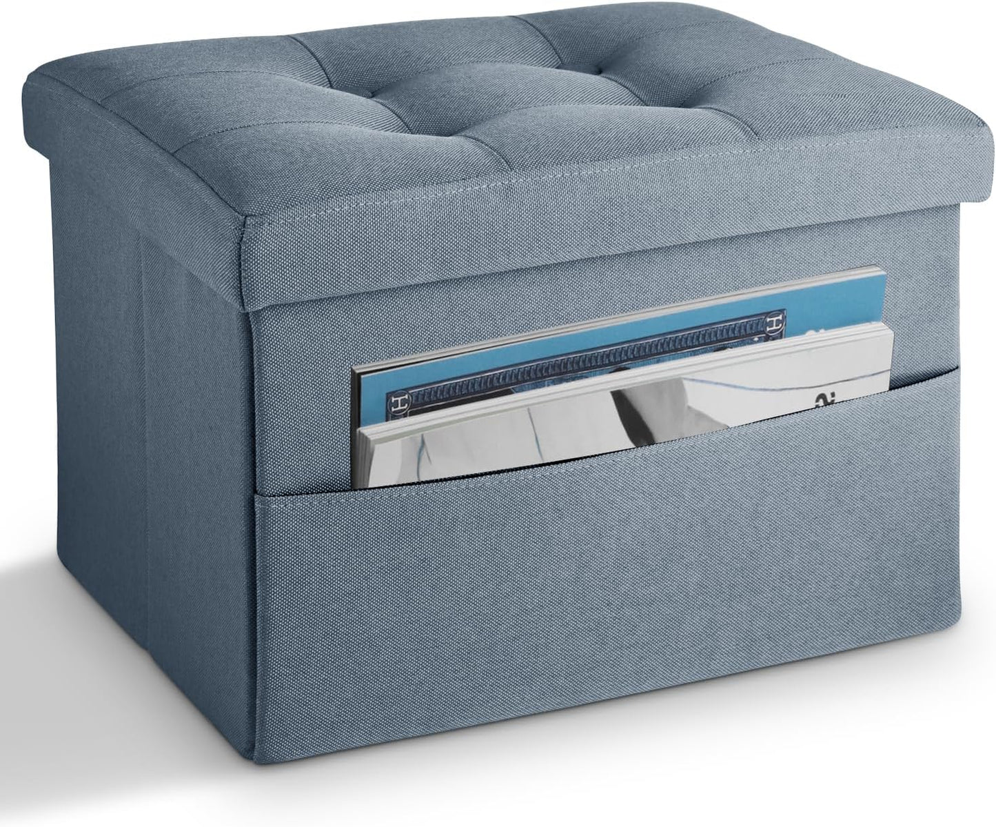 LINMAGCO Ottoman Storage Ottoman with Storage Small Foot Rest Stool Under Desk Stool Short Folding Footrest Linen Cloth Dark Gray 16X12X12IN