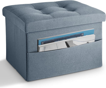 LINMAGCO Ottoman Storage Ottoman with Storage Small Foot Rest Stool Under Desk Stool Short Folding Footrest Linen Cloth Dark Gray 16X12X12IN