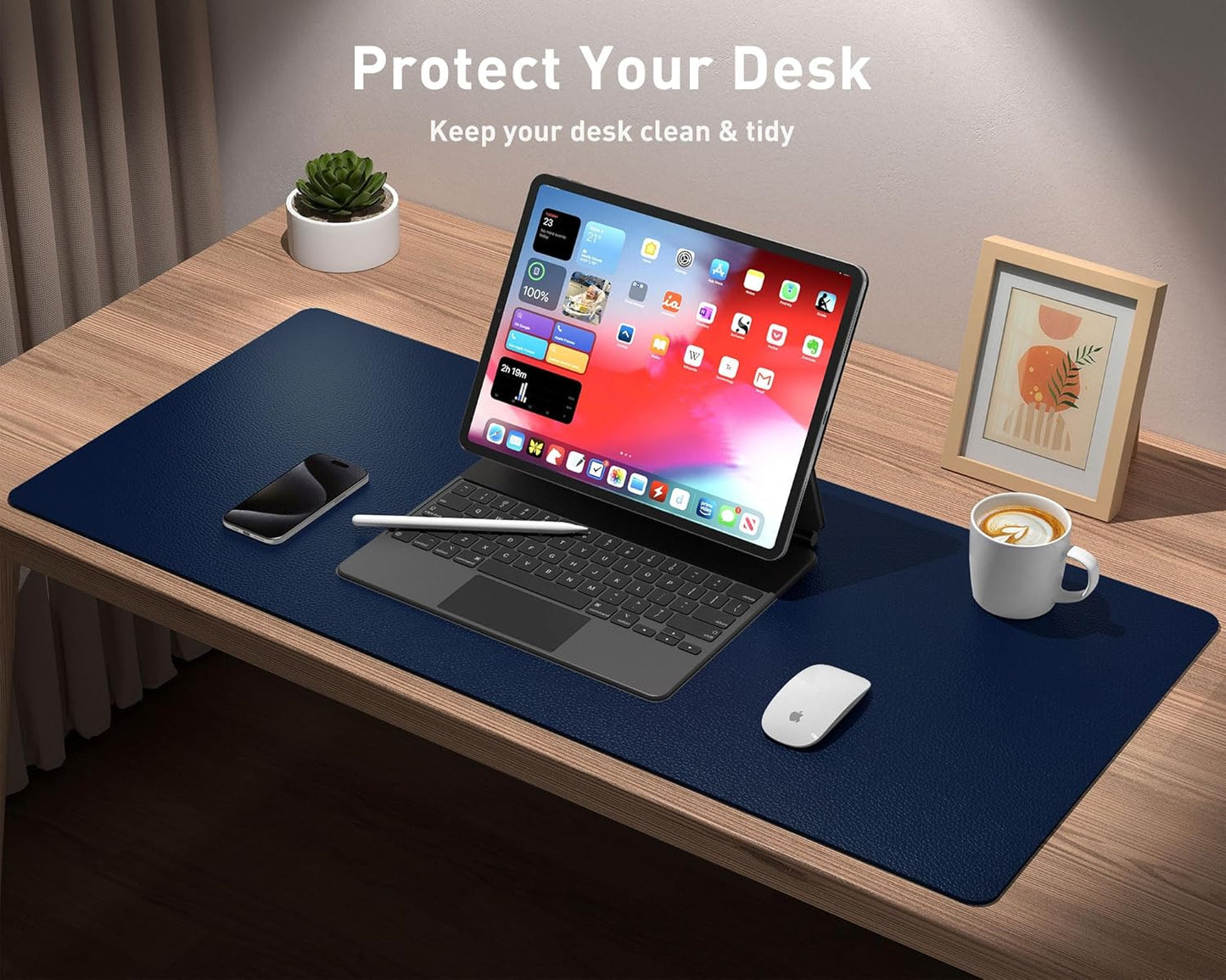 Aothia Leather Desk Pad Protector, Mouse Pad, Office Desk Mat, Non-Slip PU Leather Desk Blotter, Laptop Desk Pad, Waterproof Desk Writing Pad for Office and Home (Brown,23.6" x 13.7") - Colors B