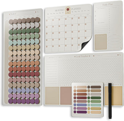 Premium Color-Coded Time Block Planner, Refrigerator Magnetic Planner Set, Vision Board, Wet Erase Daily Magnetic Calendar for Fridge, Weekly Planner, Habit tracker, teacher planner