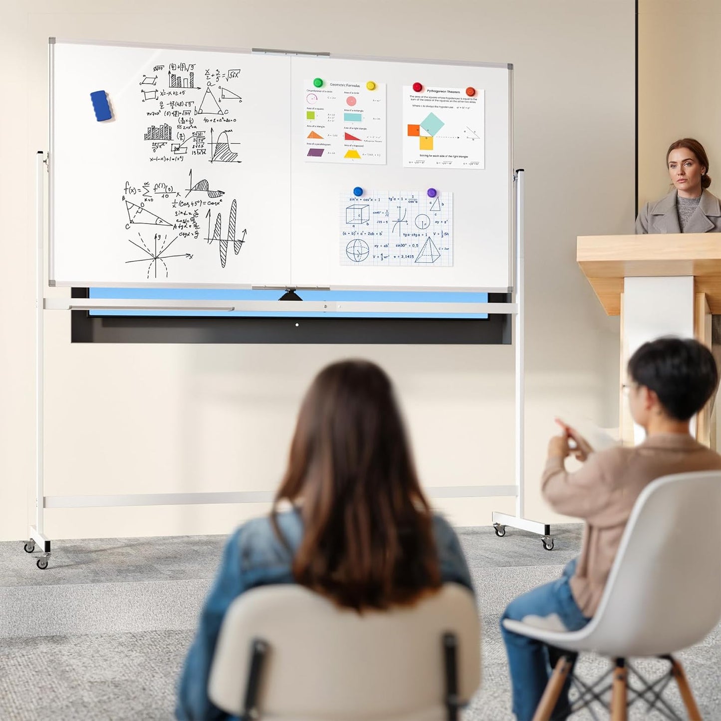 Large Whiteboard Easel with Stand, 36" x 24" Portable Standing Magnetic Dry Erase White Board, 3' x 2' Tripod Height Adjustable Flip Chart Easel for Home Office Classroom School, Silver