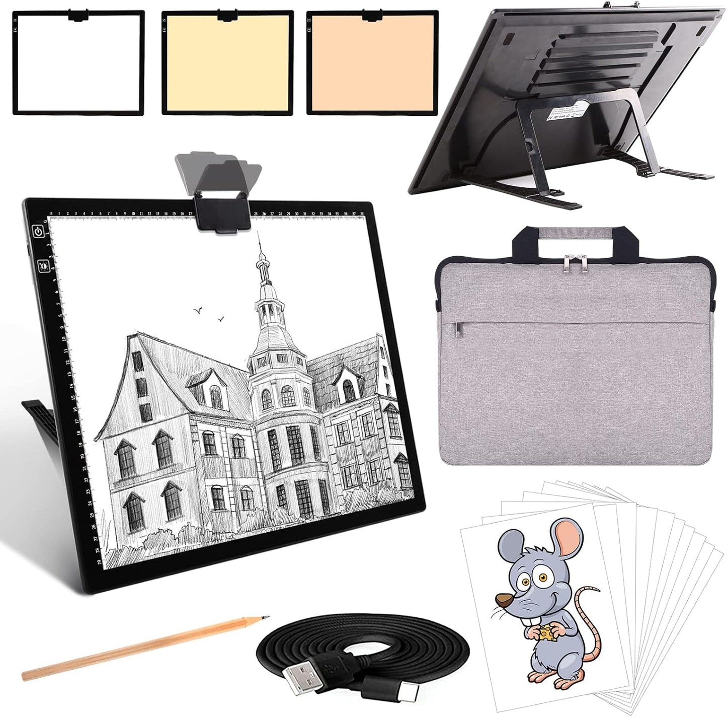 Rechargeable A4 Light Pad with Innovative Stand and Top Clip, Elice Wireless Bright Light Tracing Board Portable LED Artcraft Tracer Box for Artists, Drawing, Cricut Weeding Vinyl, Diamond Painting